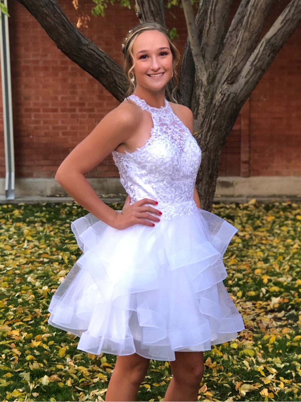 Mayqueen Couture Short White Sequined Halter Ruffled Tulle Skirt 8